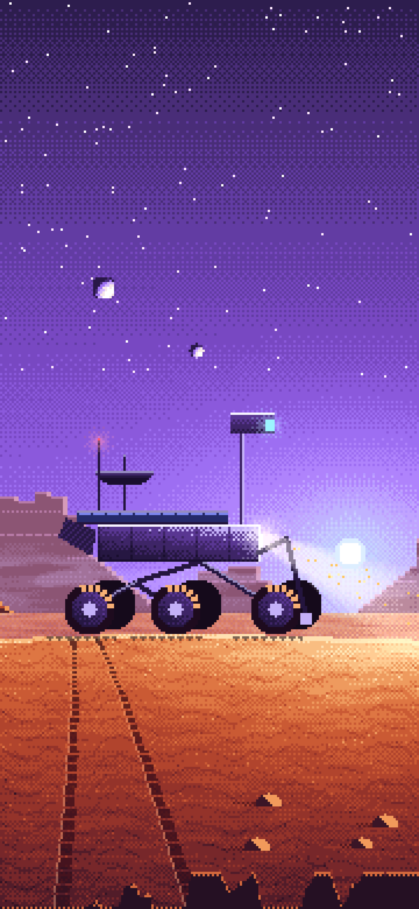Purple Pixel Art Mars Rover at Dusk wallpaper for iPhone and Android