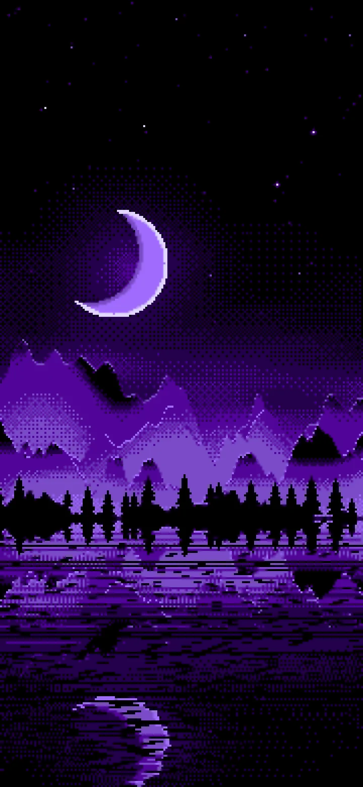 Purple Pixel Art Moonlit Mountains wallpaper for iPhone and Android