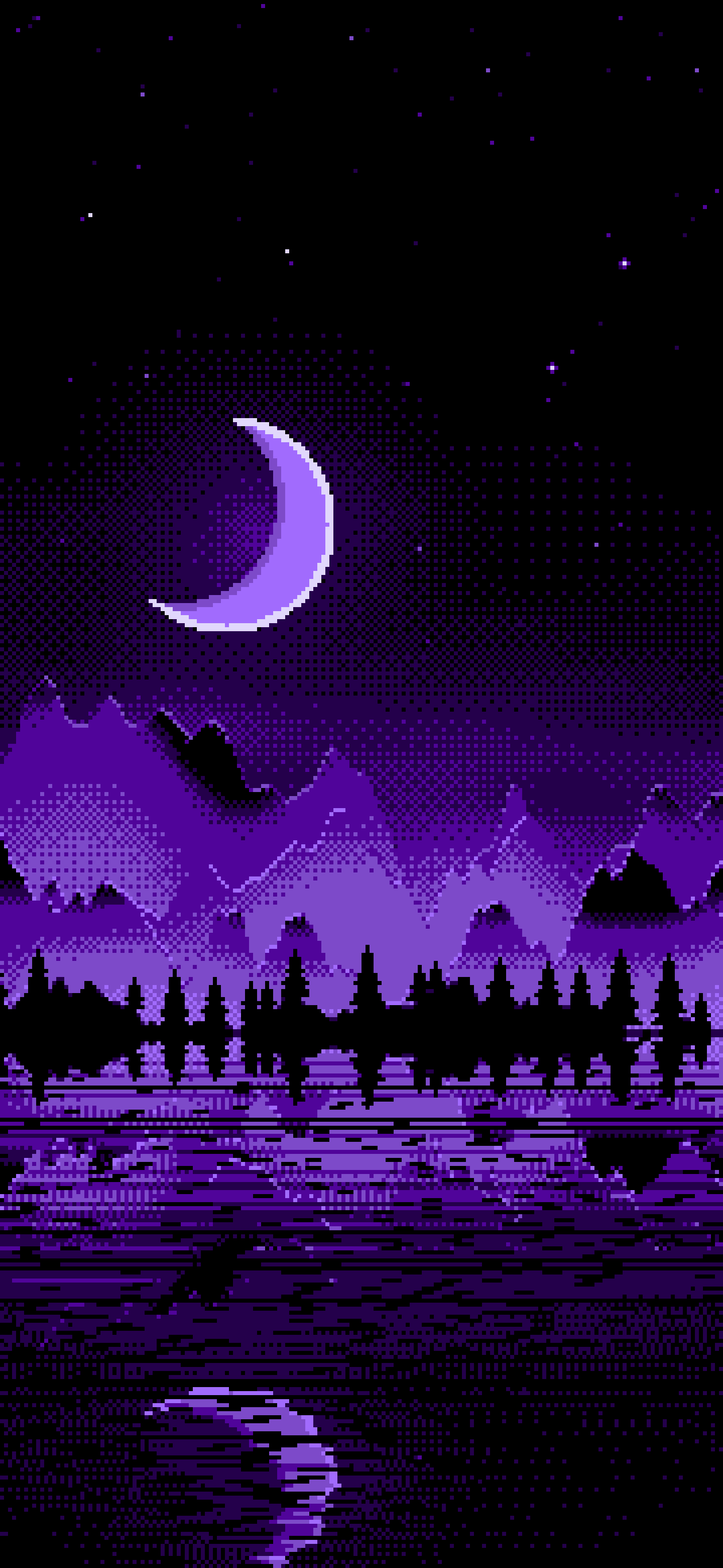 Purple Pixel Art Moonlit Mountains wallpaper for iPhone and Android