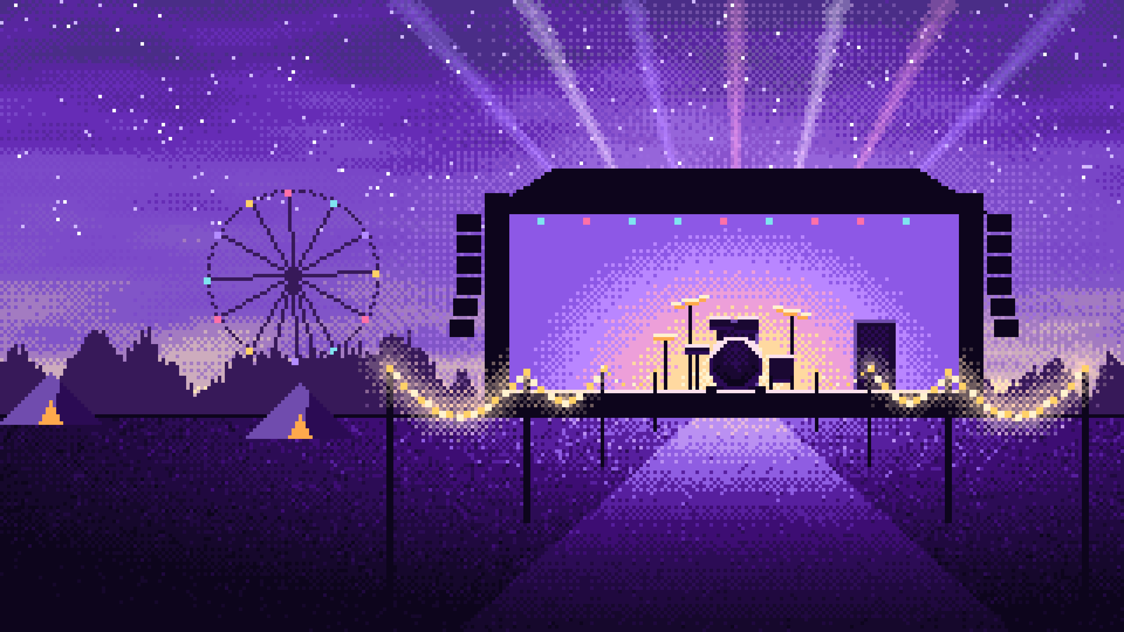 Purple Pixel Art Music Festival desktop wallpaper in 4K