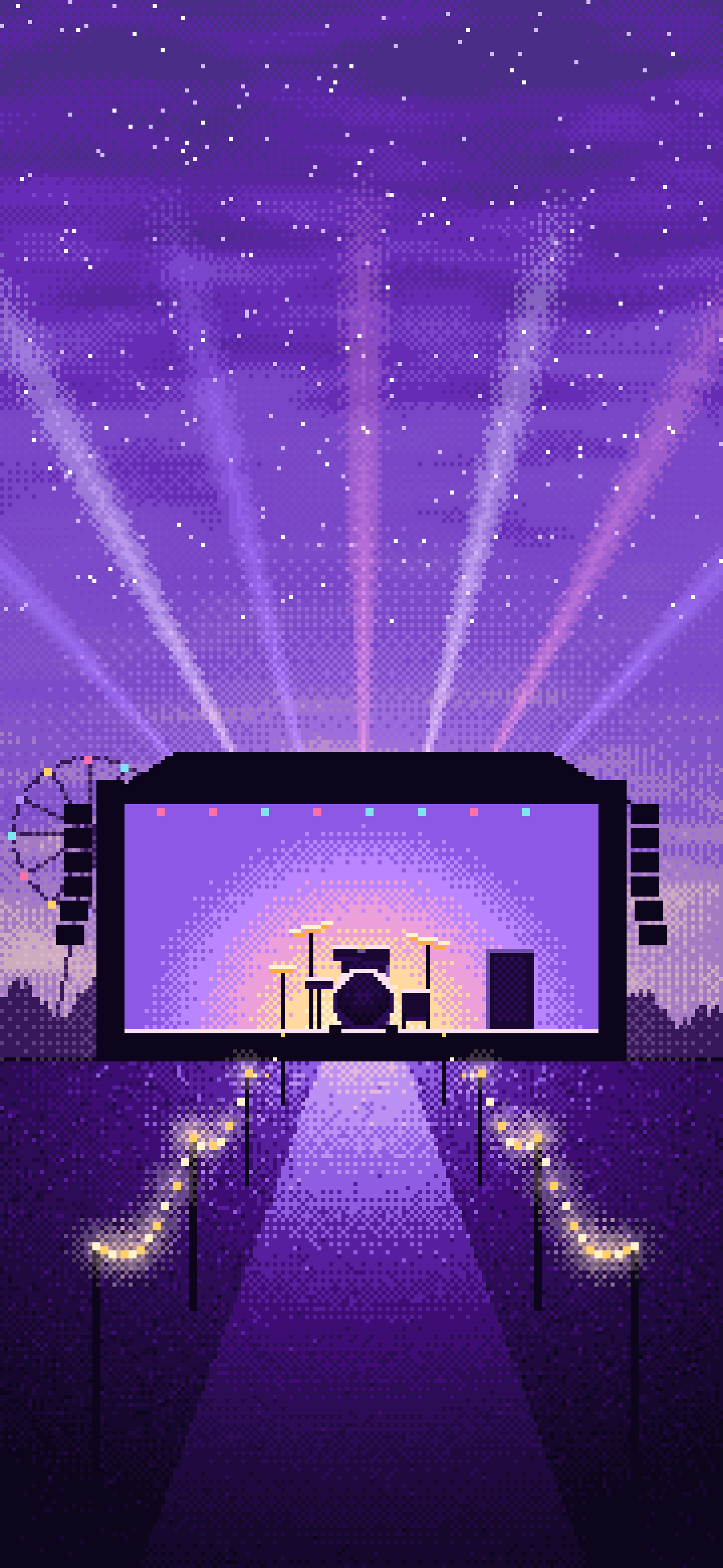 Purple Pixel Art Music Festival wallpaper for iPhone and Android
