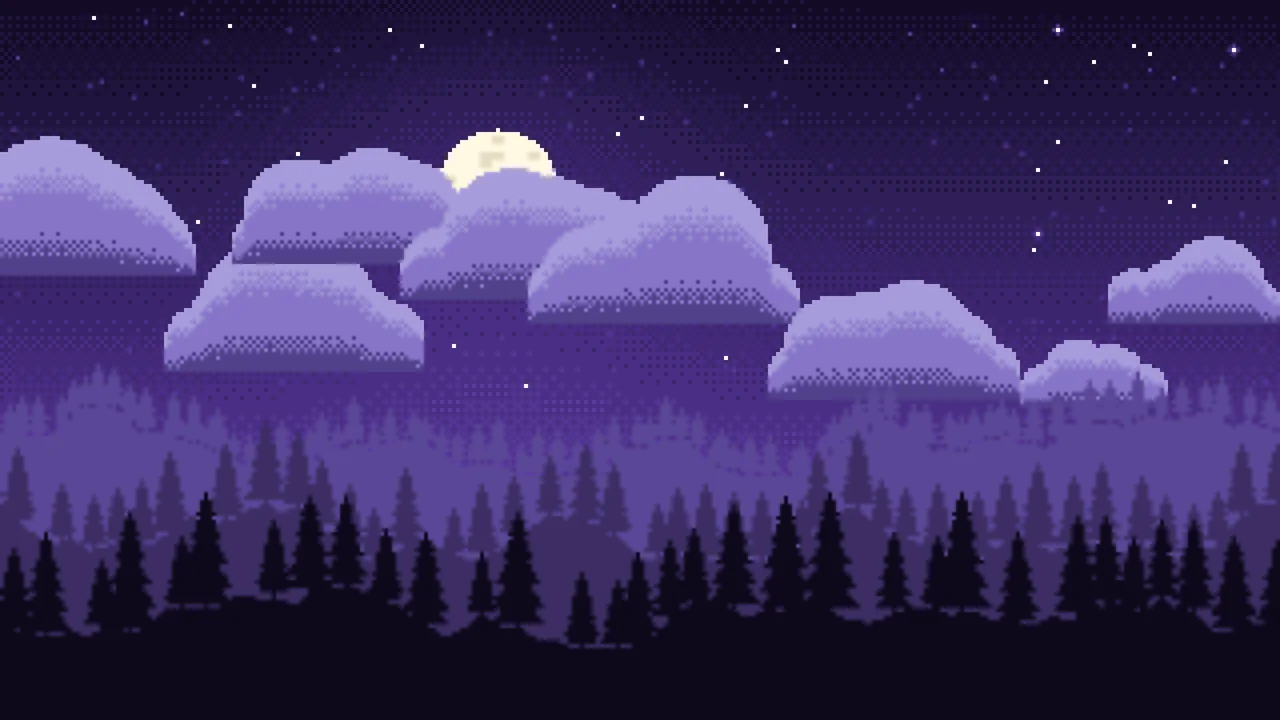 Purple Pixel Art Night Sky desktop wallpaper in 4K