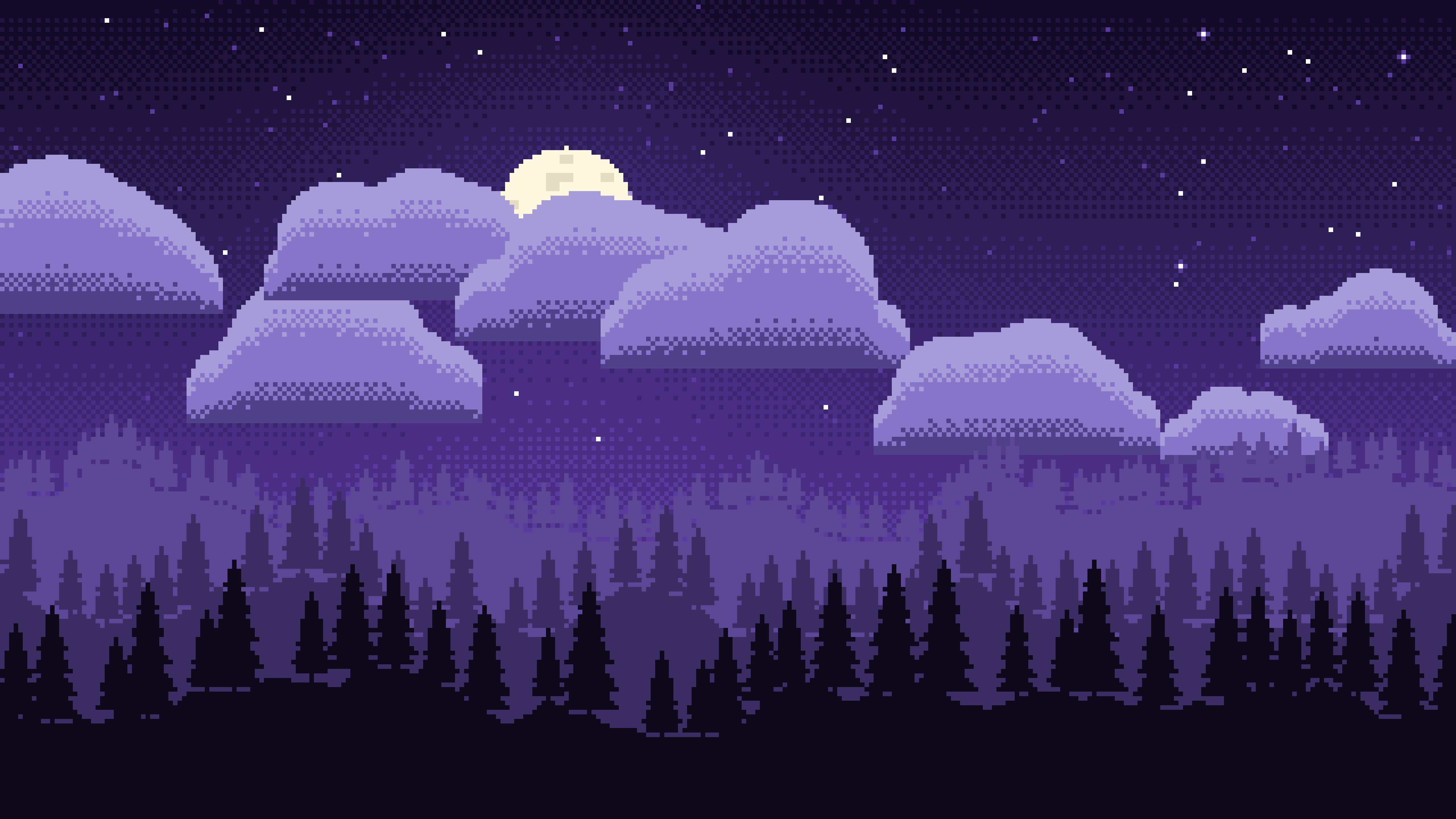 Purple Pixel Art Night Sky desktop wallpaper in 4K