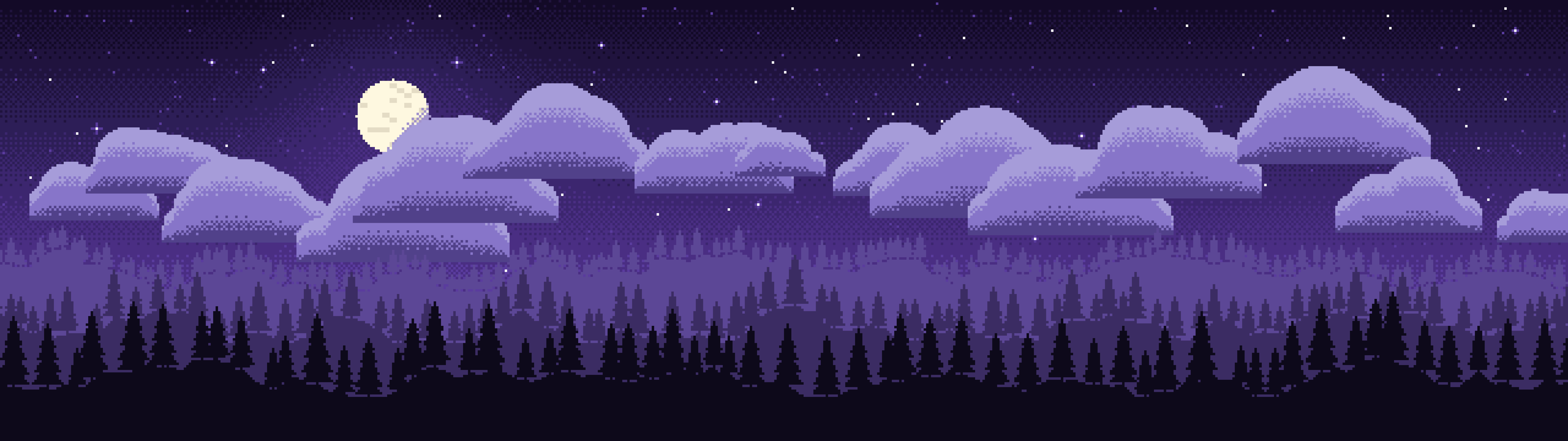 Purple Pixel Art Night Sky dual monitor wallpaper, 7680 × 2160