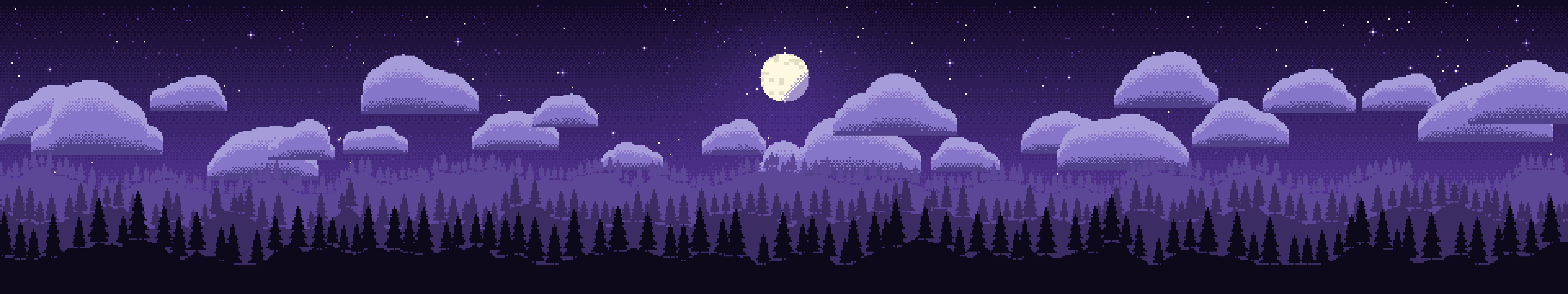 Purple Pixel Art Night Sky triple monitor wallpaper, 7680 × 1440