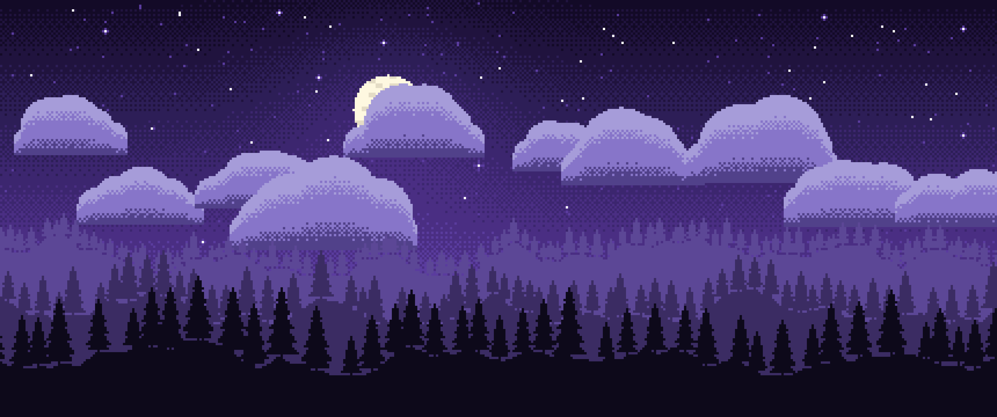 Purple Pixel Art Night Sky ultrawide wallpaper, 3440 × 1440