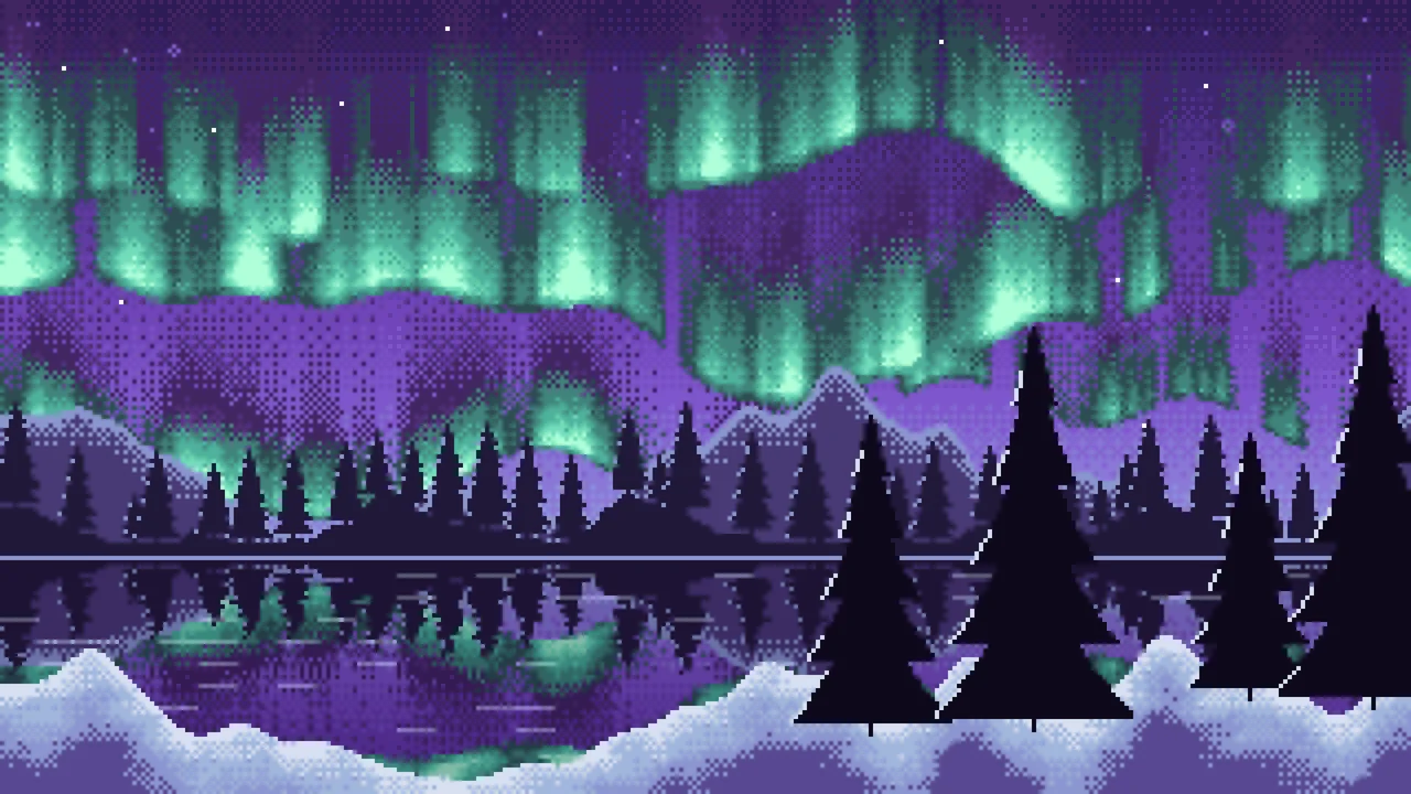 Purple Pixel Art Northern Lights desktop wallpaper in 4K