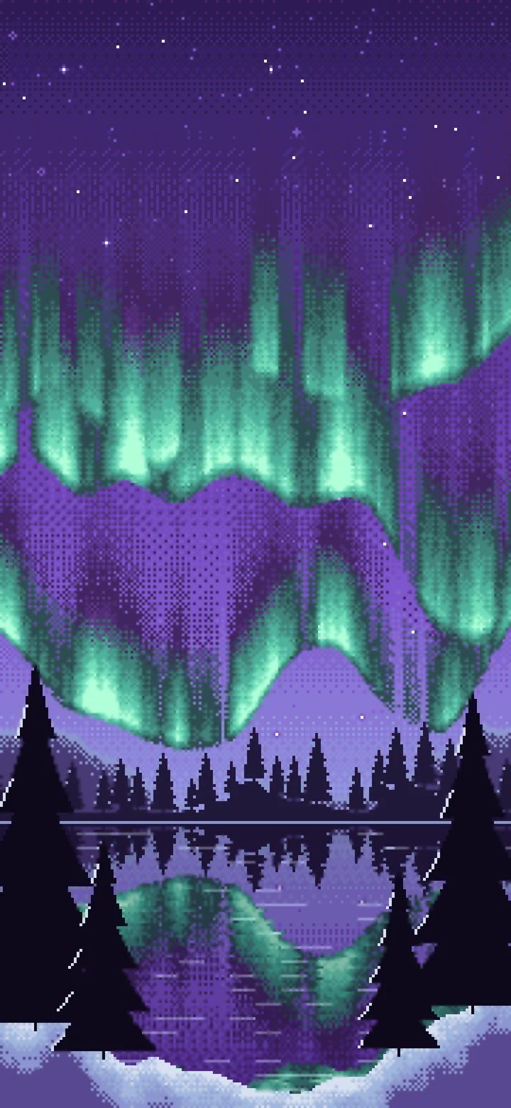 Purple Pixel Art Northern Lights wallpaper for iPhone and Android