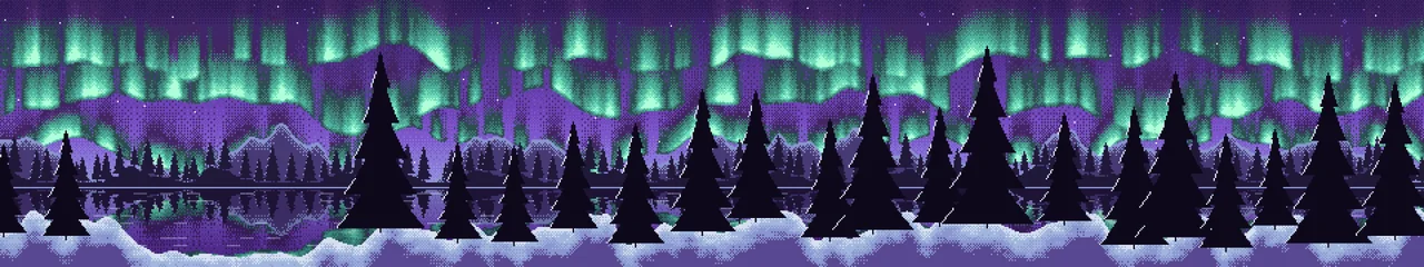 Purple Pixel Art Northern Lights triple monitor wallpaper, 7680 × 1440