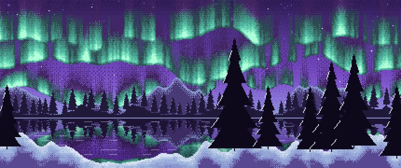 Purple Pixel Art Northern Lights ultrawide wallpaper, 3440 × 1440