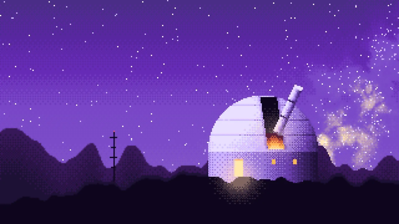 Purple Pixel Art Observatory desktop wallpaper in 4K