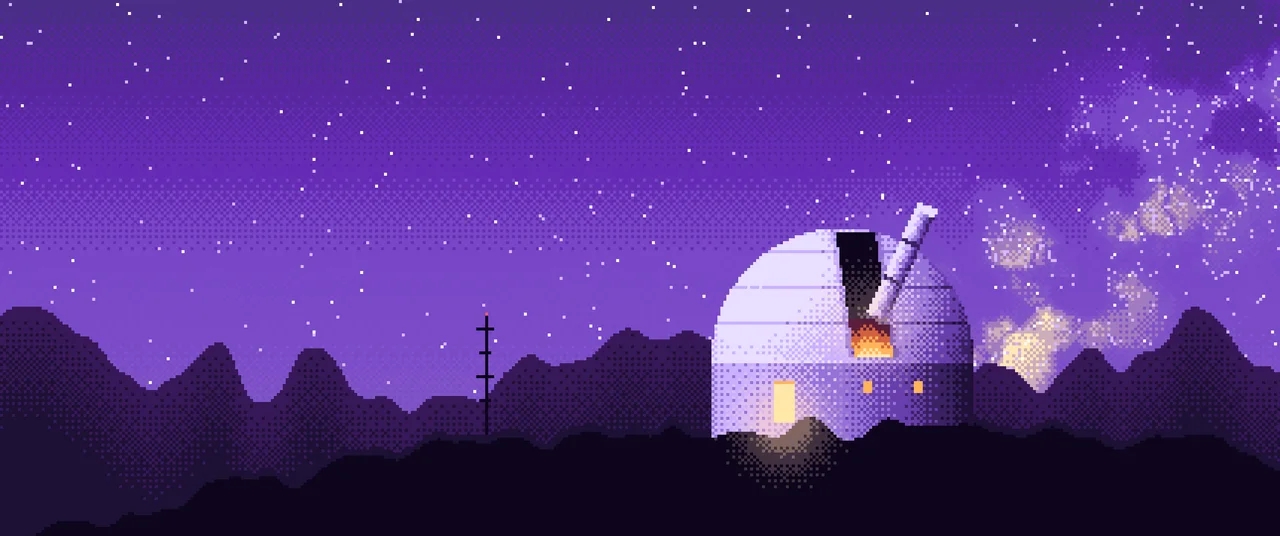 Purple Pixel Art Observatory ultrawide wallpaper, 3440 × 1440