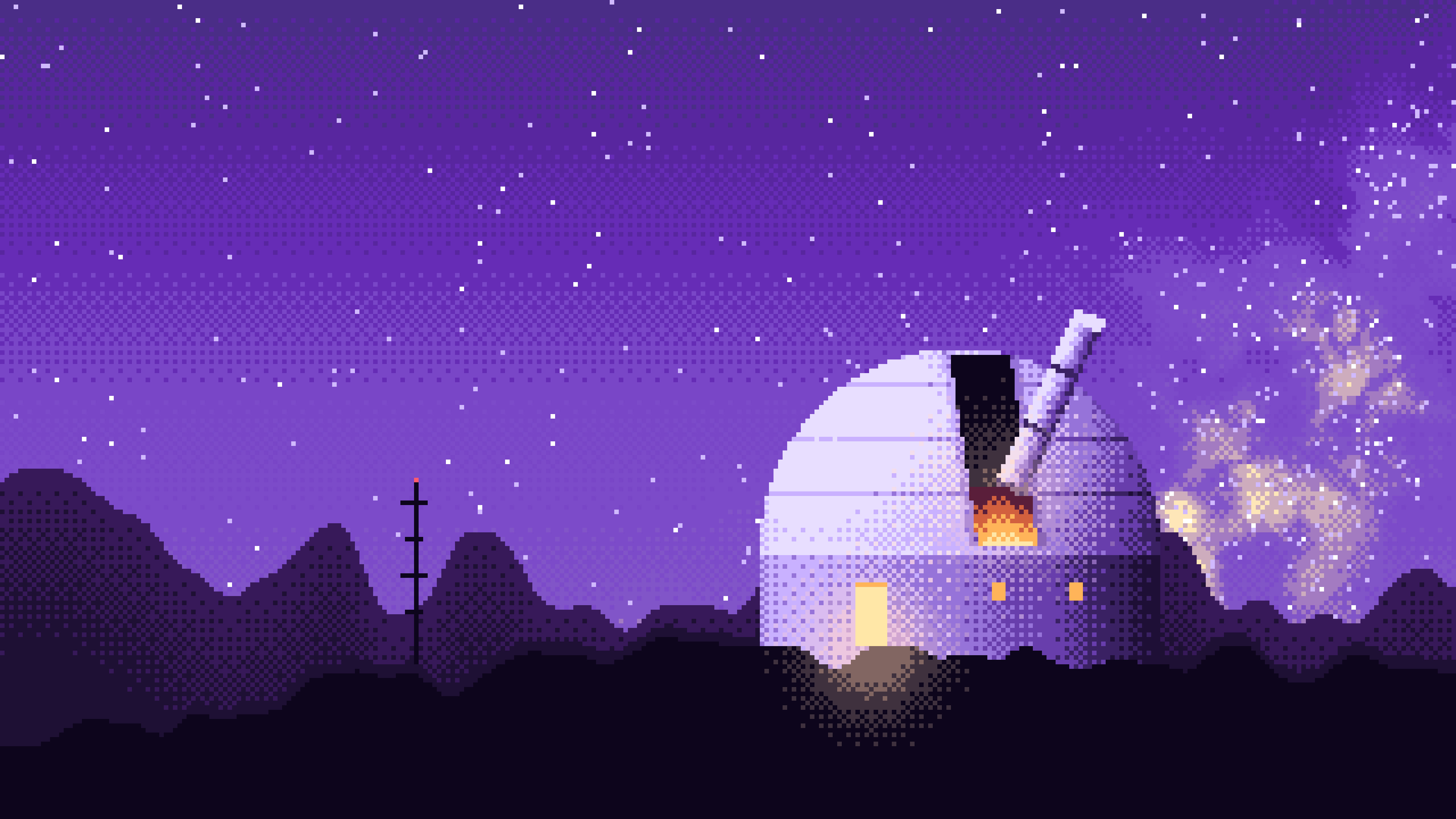 Purple Pixel Art Observatory desktop wallpaper in 4K