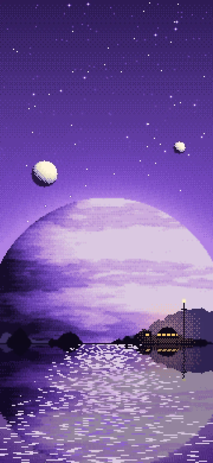 Purple Pixel Art Planet Rise wallpaper for iPhone and Android