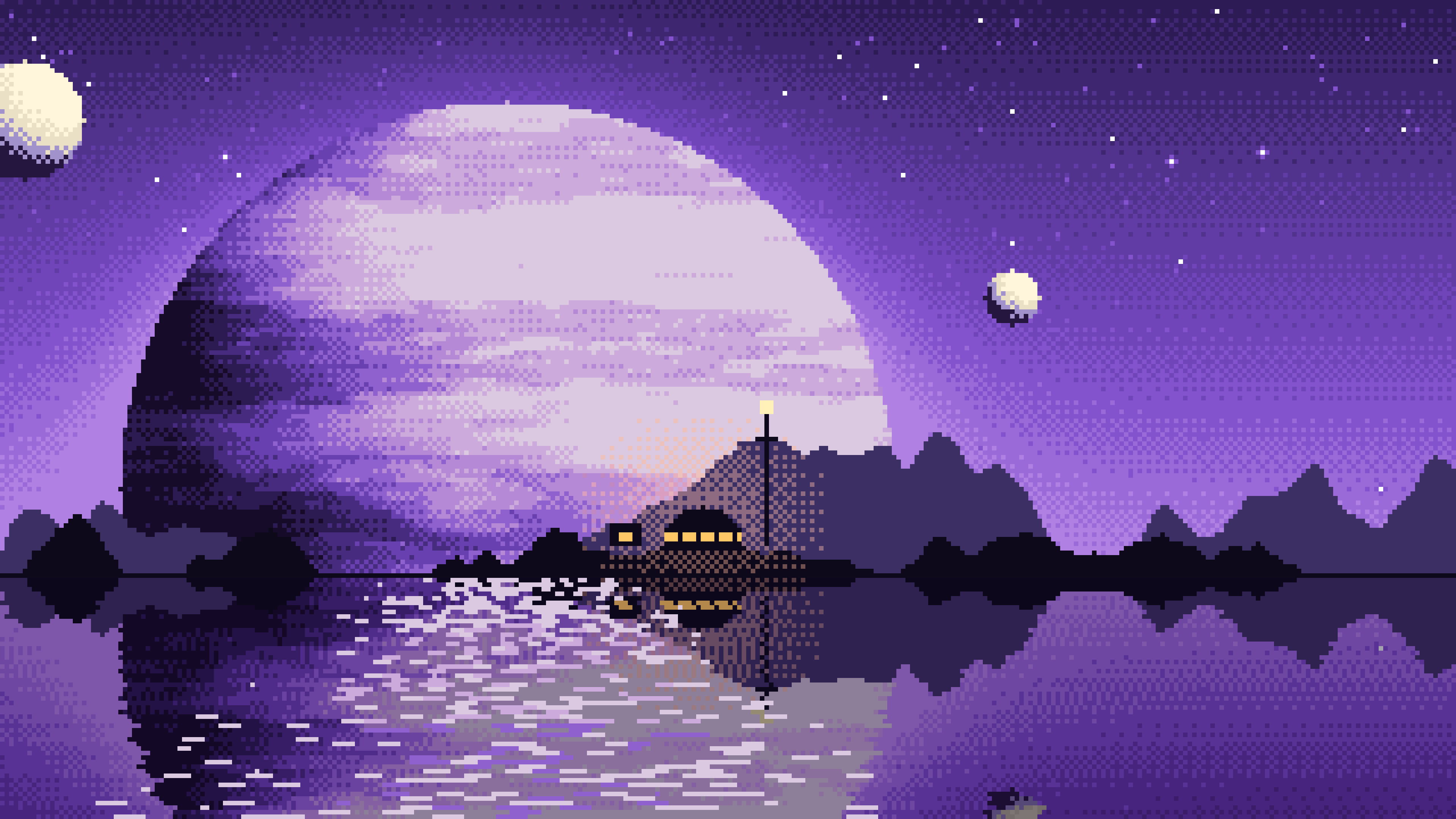 Purple Pixel Art Planet Rise desktop wallpaper in 4K