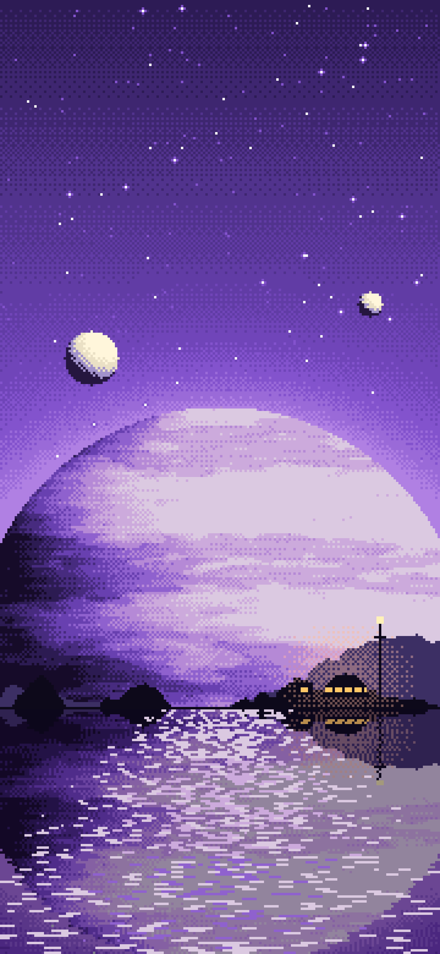 Purple Pixel Art Planet Rise wallpaper for iPhone and Android