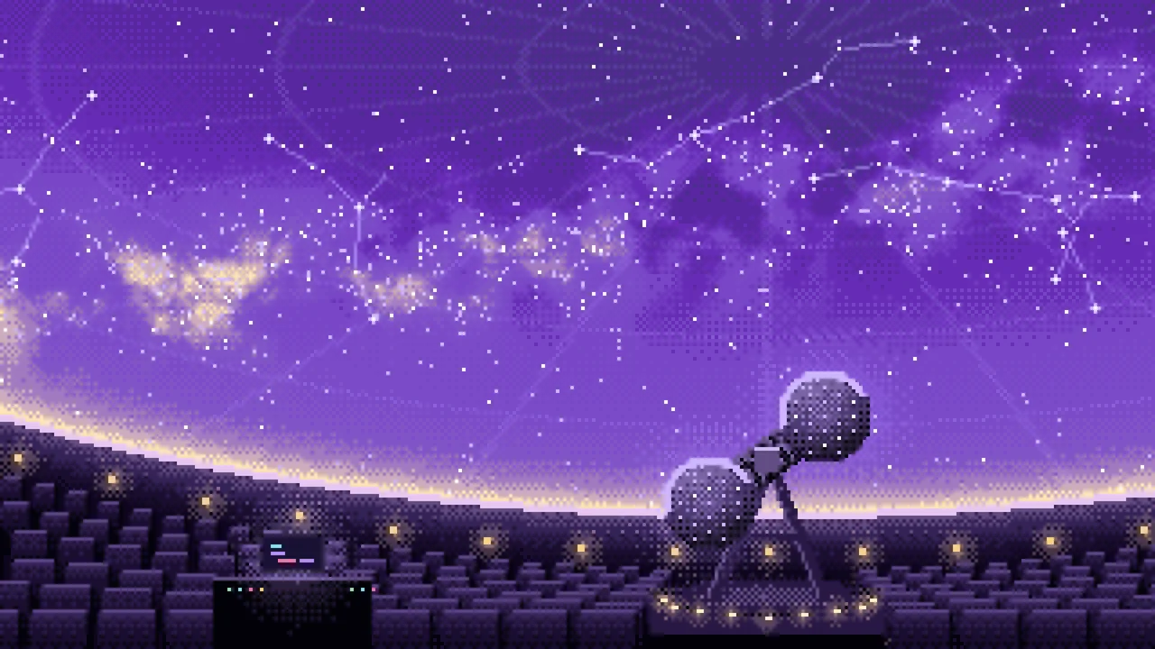 Purple Pixel Art Planetarium Dome at Night desktop wallpaper in 4K