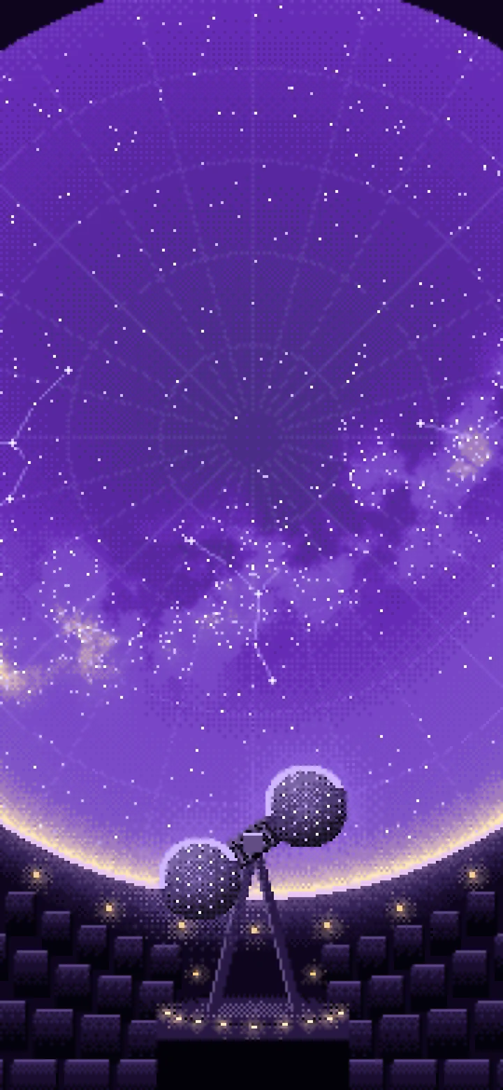 Purple Pixel Art Planetarium Dome at Night wallpaper for iPhone and Android