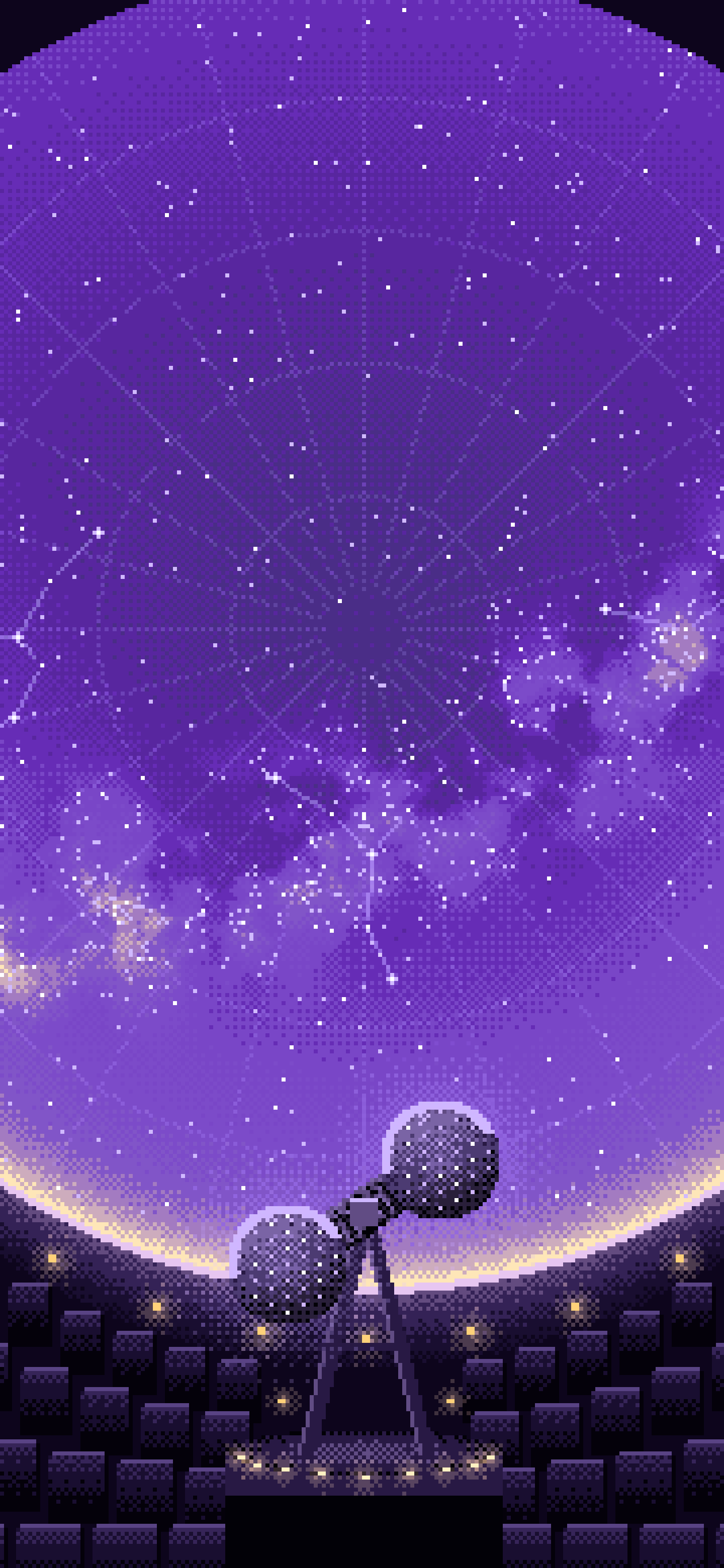 Purple Pixel Art Planetarium Dome at Night wallpaper for iPhone and Android