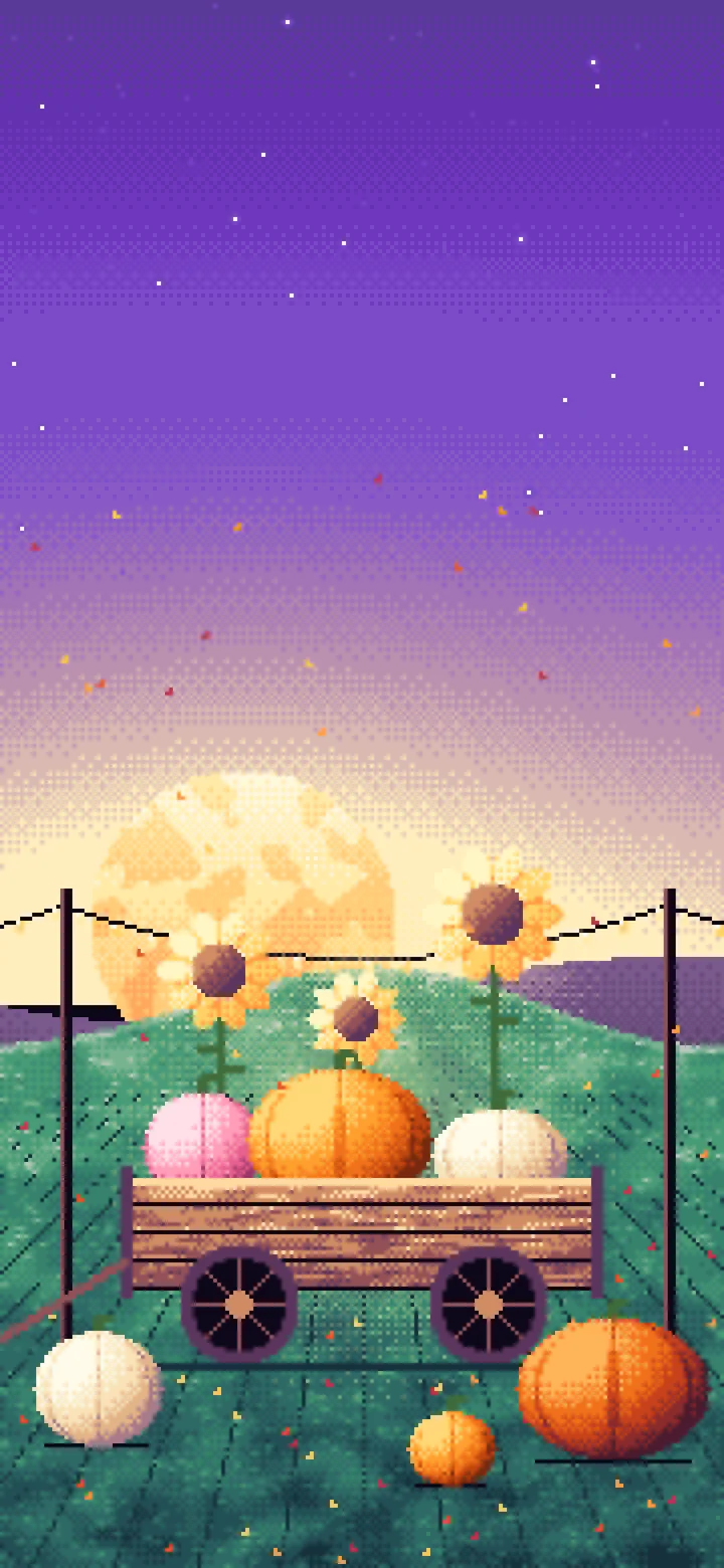 Purple Pixel Art Pumpkin Cart wallpaper for iPhone and Android