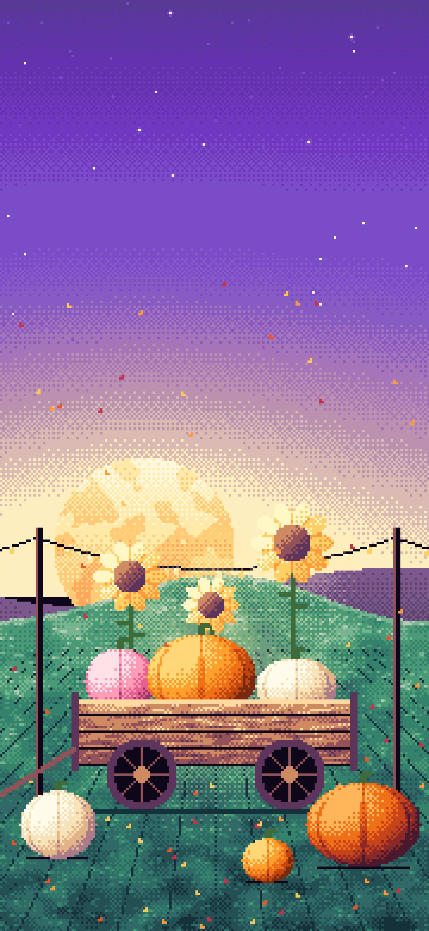 Purple Pixel Art Pumpkin Cart wallpaper for iPhone and Android