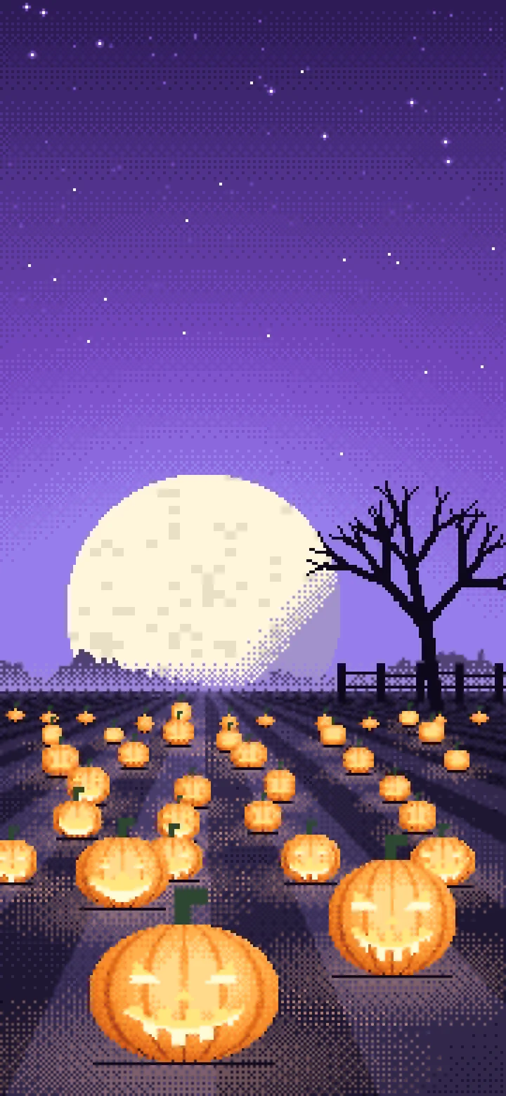 Purple Pixel Art Pumpkin Patch wallpaper for iPhone and Android