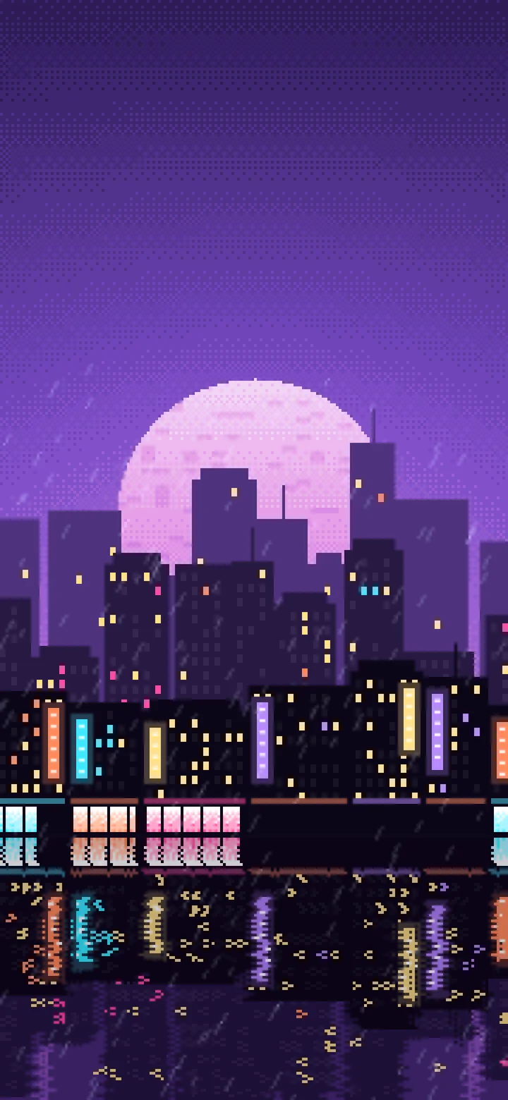 Purple Pixel Art Rainy City wallpaper for iPhone and Android