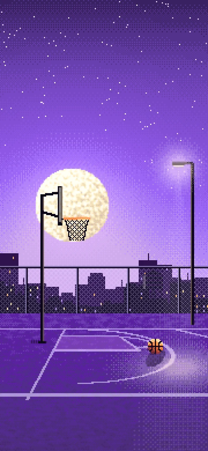 Purple Pixel Art Rooftop Basketball Court wallpaper for iPhone and Android
