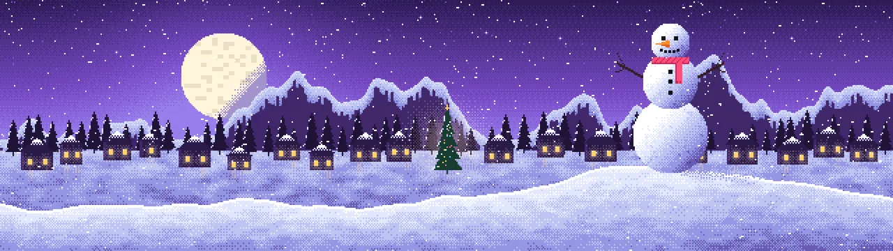 Purple Pixel Art Snowman dual monitor wallpaper, 7680 × 2160