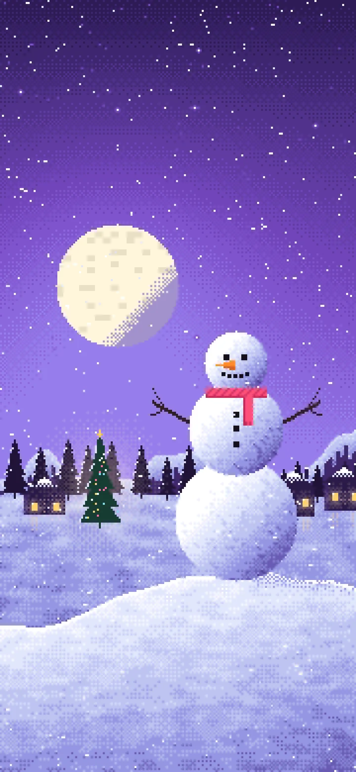 Purple Pixel Art Snowman wallpaper for iPhone and Android
