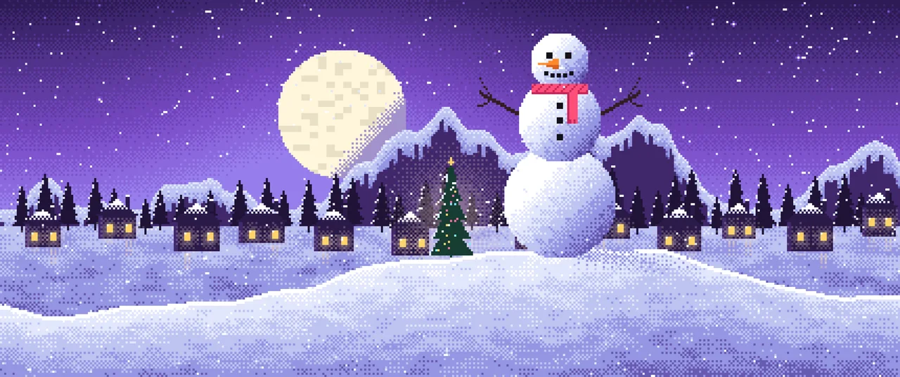 Purple Pixel Art Snowman ultrawide wallpaper, 3440 × 1440