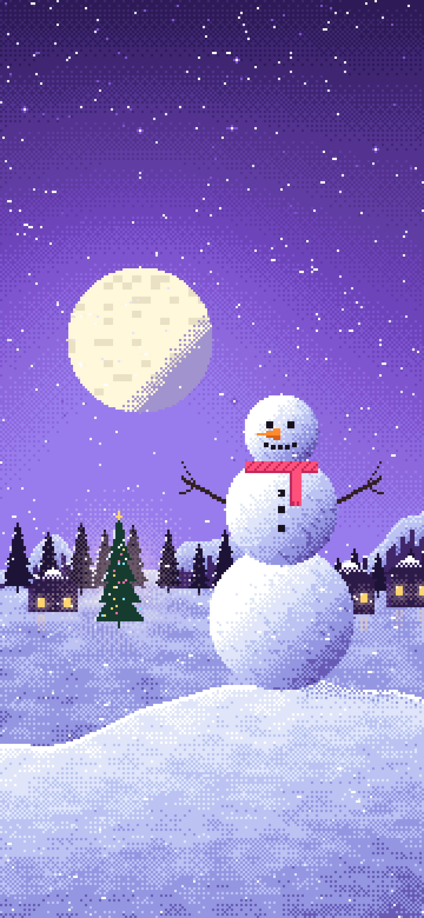 Purple Pixel Art Snowman wallpaper for iPhone and Android