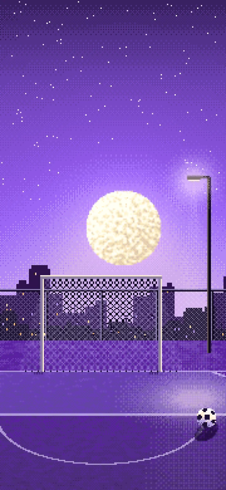 Purple Pixel Art Soccer Pitch Under the Moon wallpaper for iPhone and Android