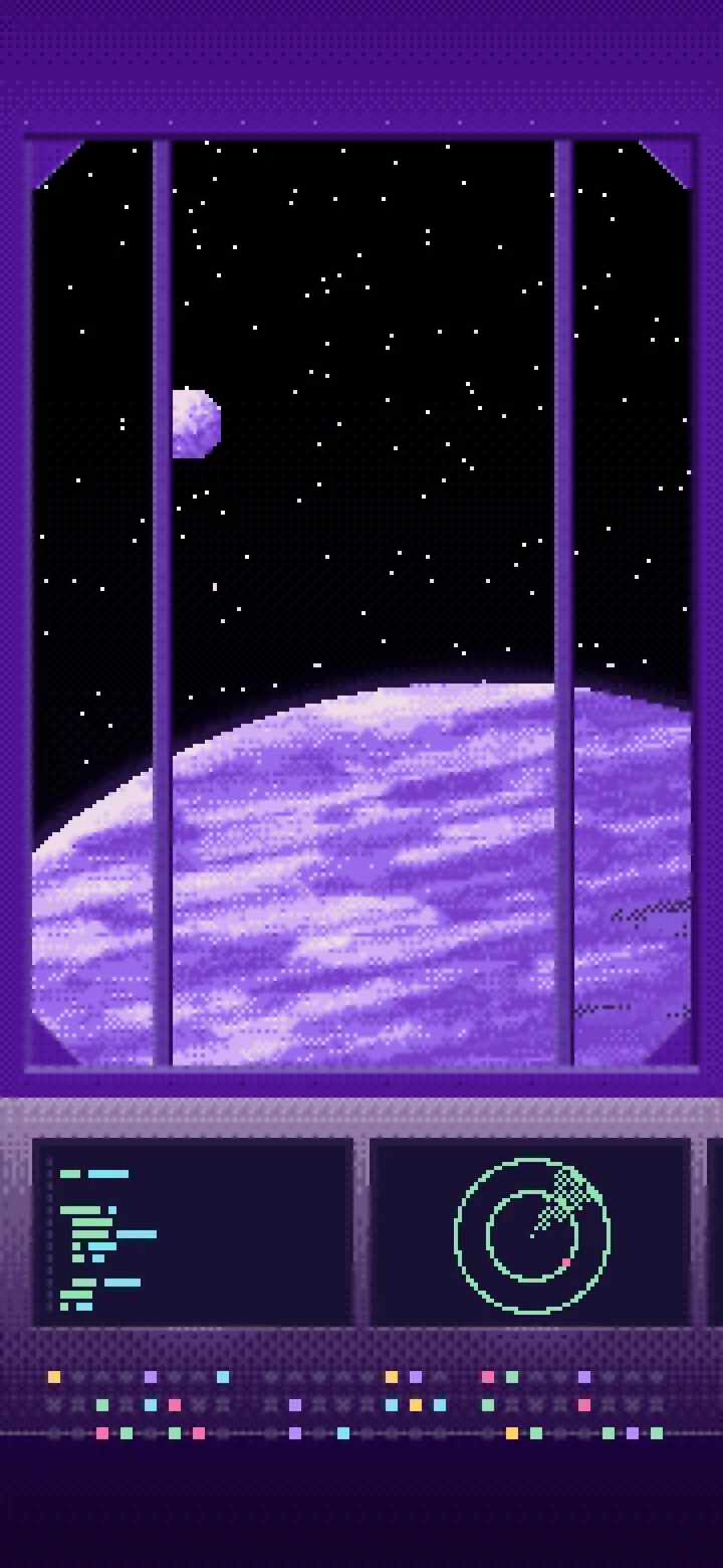 Purple Pixel Art Space Station wallpaper for iPhone and Android