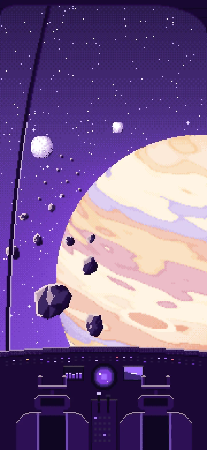 Purple Pixel Art Spaceship Cockpit and a Giant Planet wallpaper for iPhone and Android