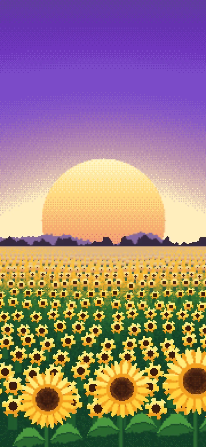 Purple Pixel Art Sunflower Field wallpaper for iPhone and Android