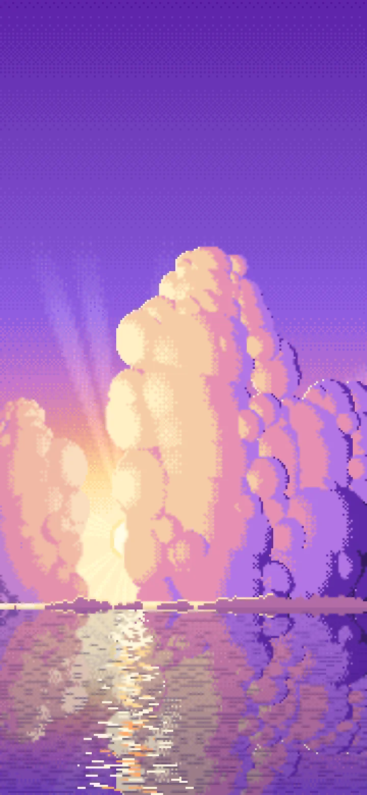 Purple Pixel Art Sunset Clouds Over the Ocean wallpaper for iPhone and Android