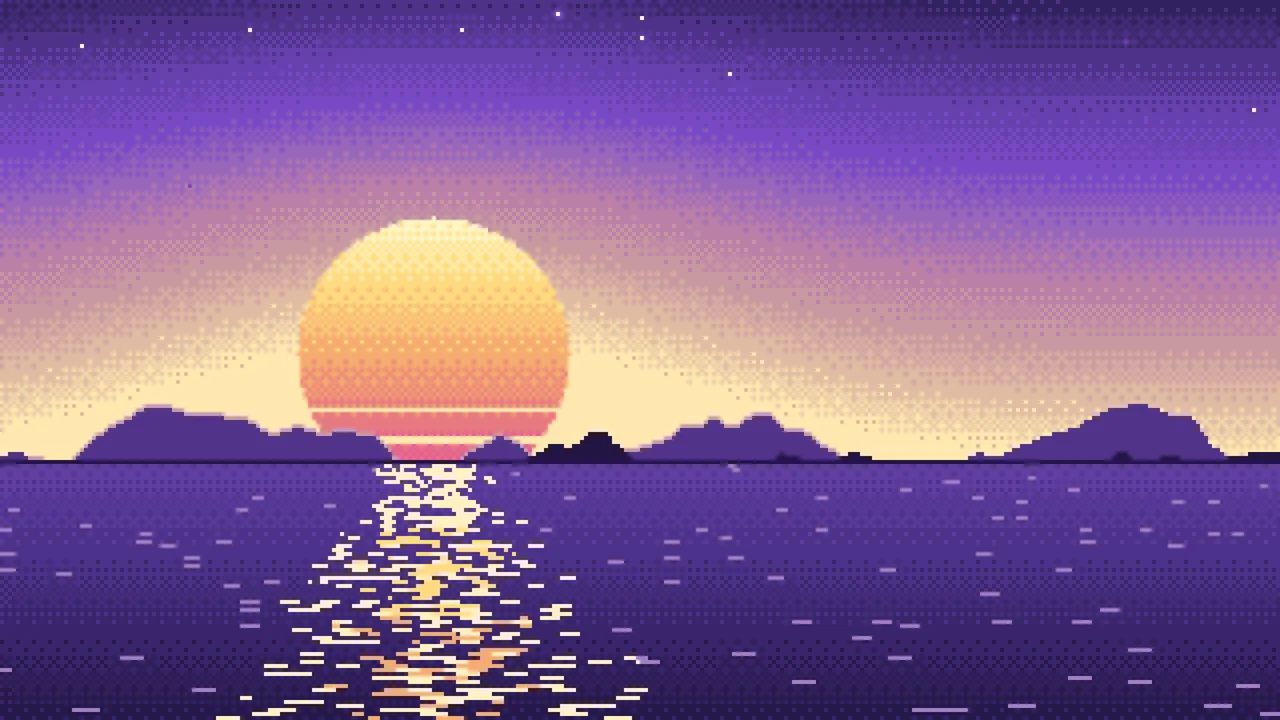 Purple Pixel Art Sunset desktop wallpaper in 4K