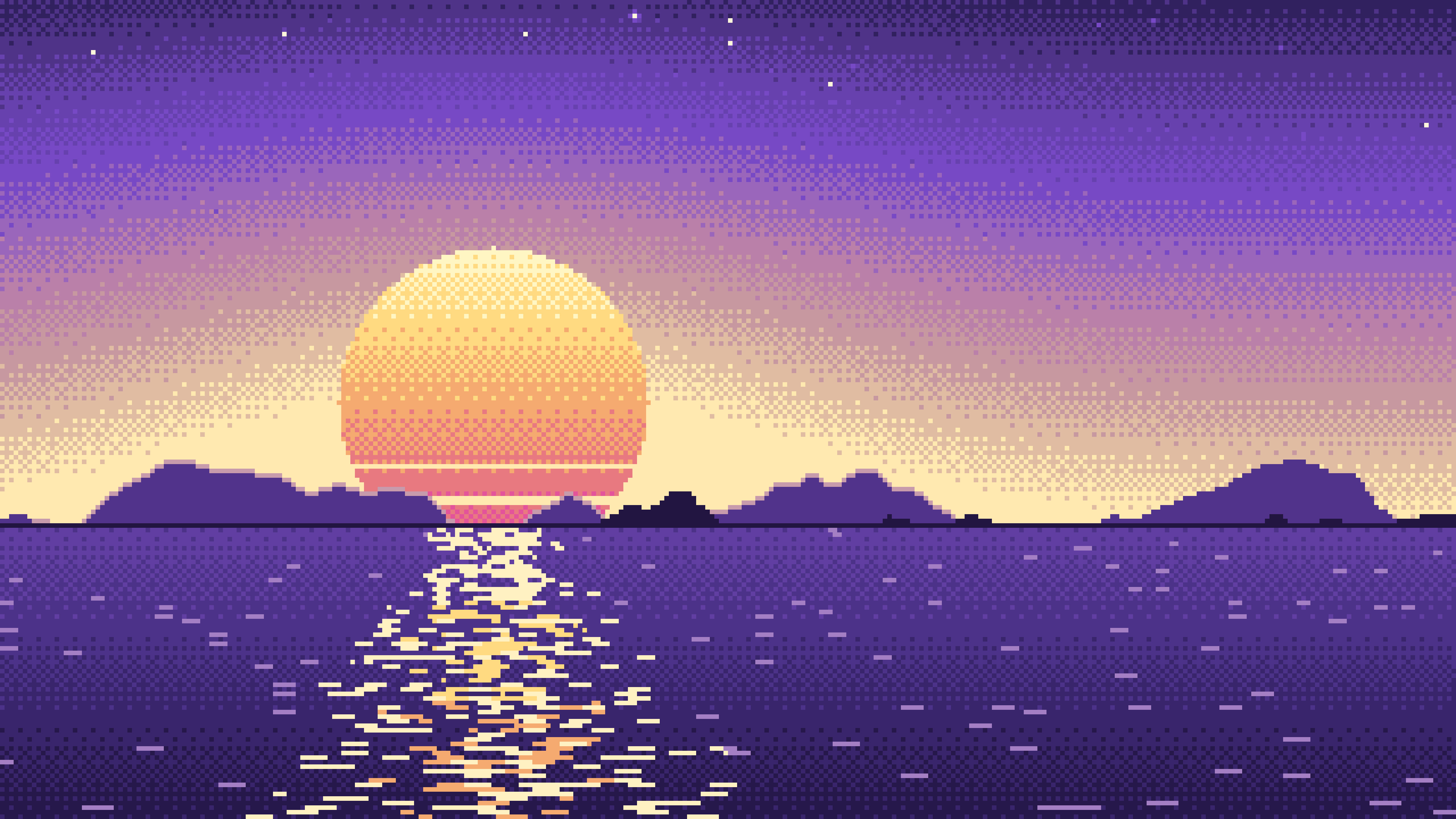 Purple Pixel Art Sunset desktop wallpaper in 4K