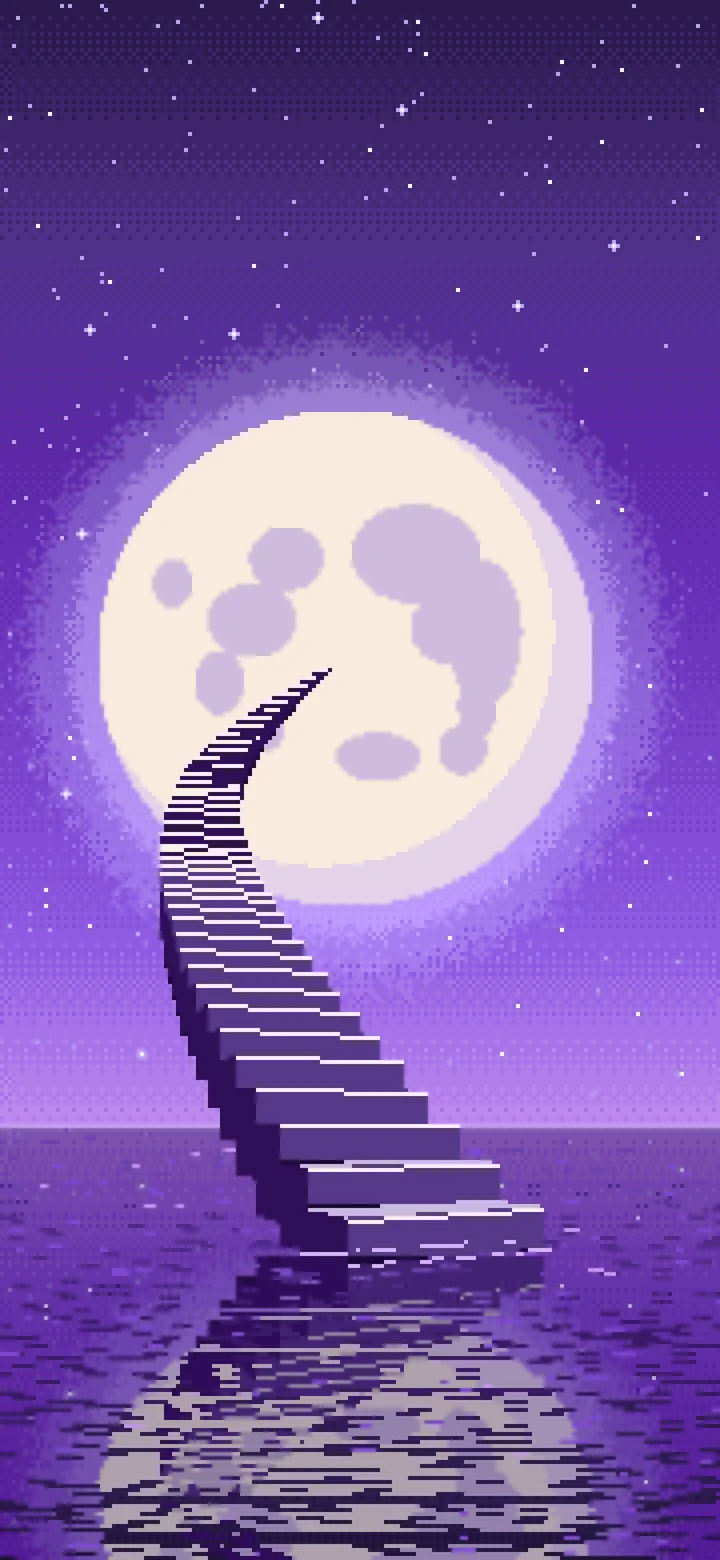Purple Pixel Art Surreal Stairway to the Moon wallpaper for iPhone and Android