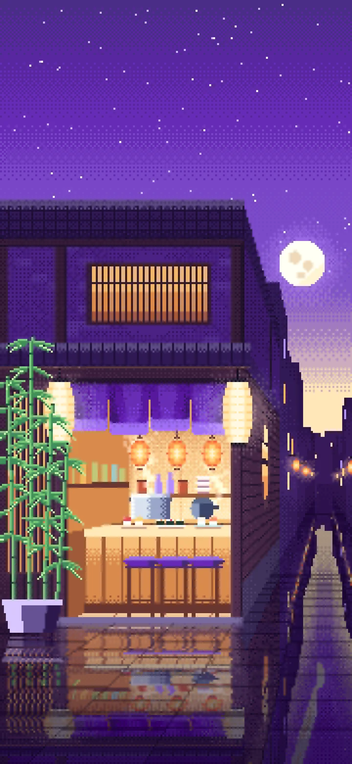 Purple Pixel Art Sushi Bar wallpaper for iPhone and Android