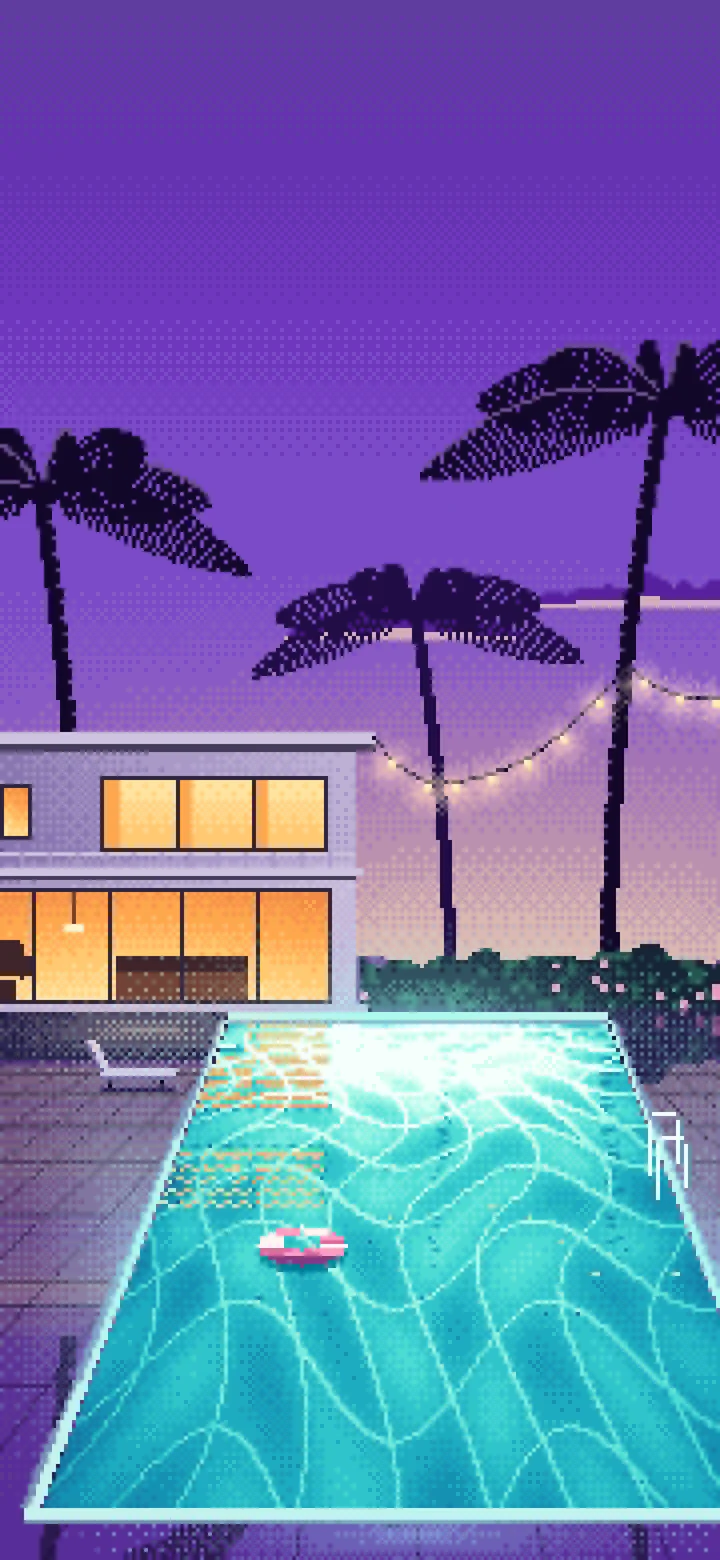 Purple Pixel Art Swimming Pool at Dusk wallpaper for iPhone and Android