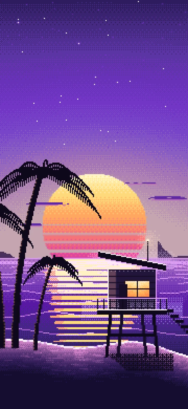 Purple Pixel Art Synthwave Beach wallpaper for iPhone and Android
