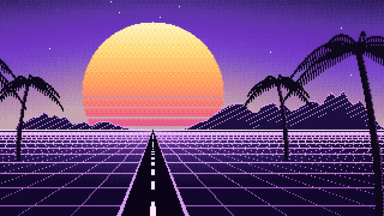 Purple Pixel Art Synthwave desktop wallpaper in 4K