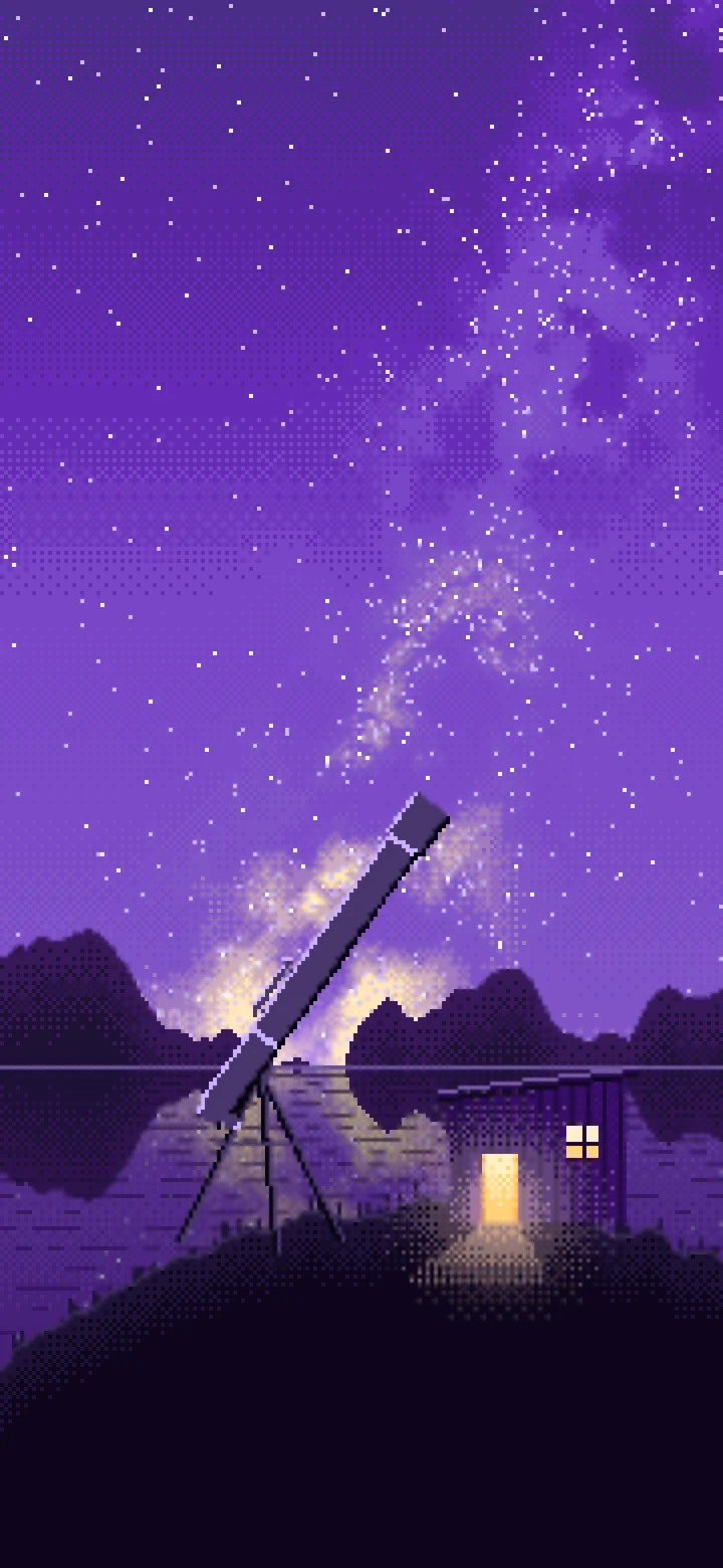 Purple Pixel Art Telescope Under the Milky Way wallpaper for iPhone and Android