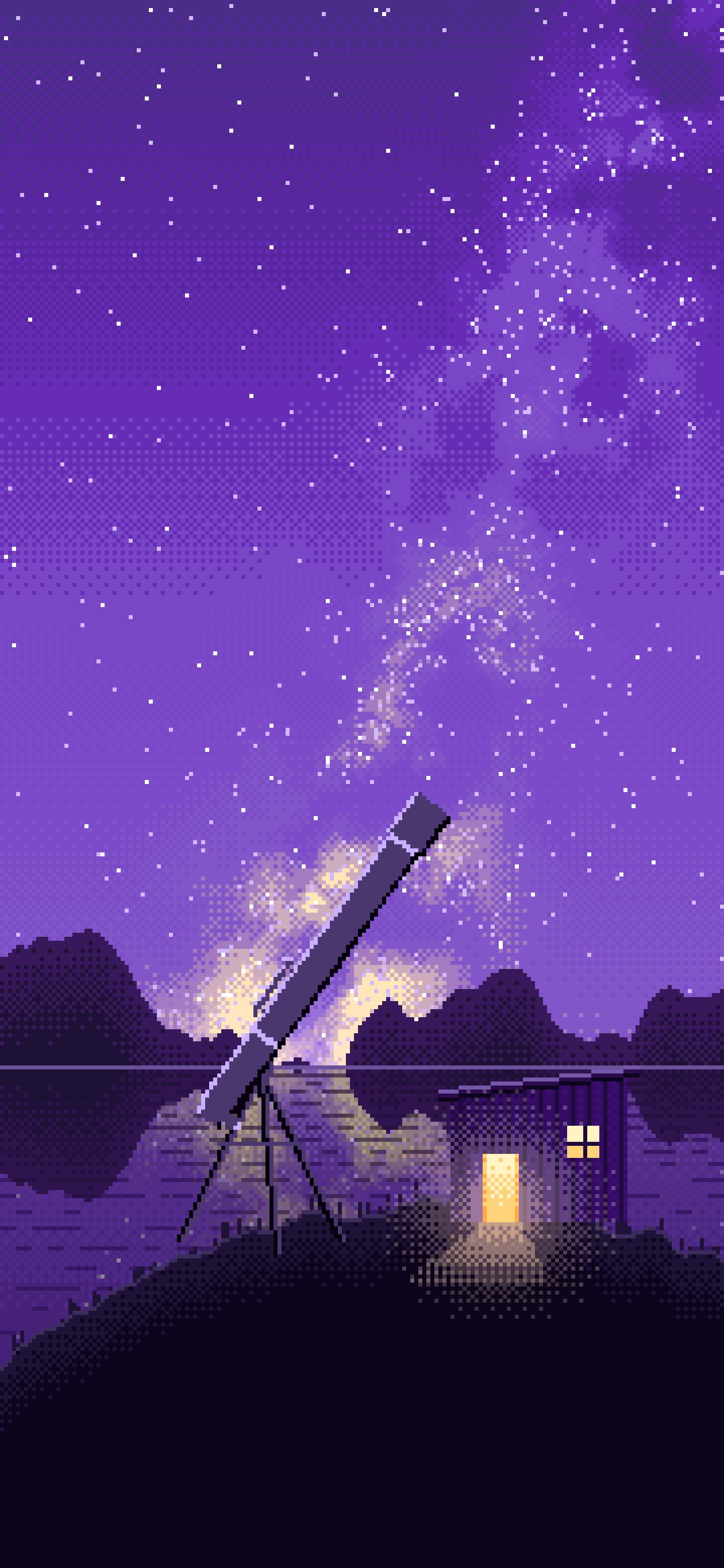 Purple Pixel Art Telescope Under the Milky Way wallpaper for iPhone and Android