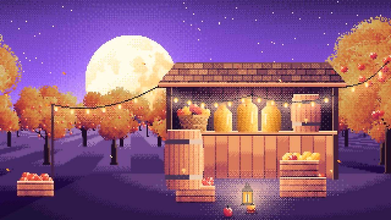 Purple Pixel Art Thanksgiving Apple Cider Stand desktop wallpaper in 4K