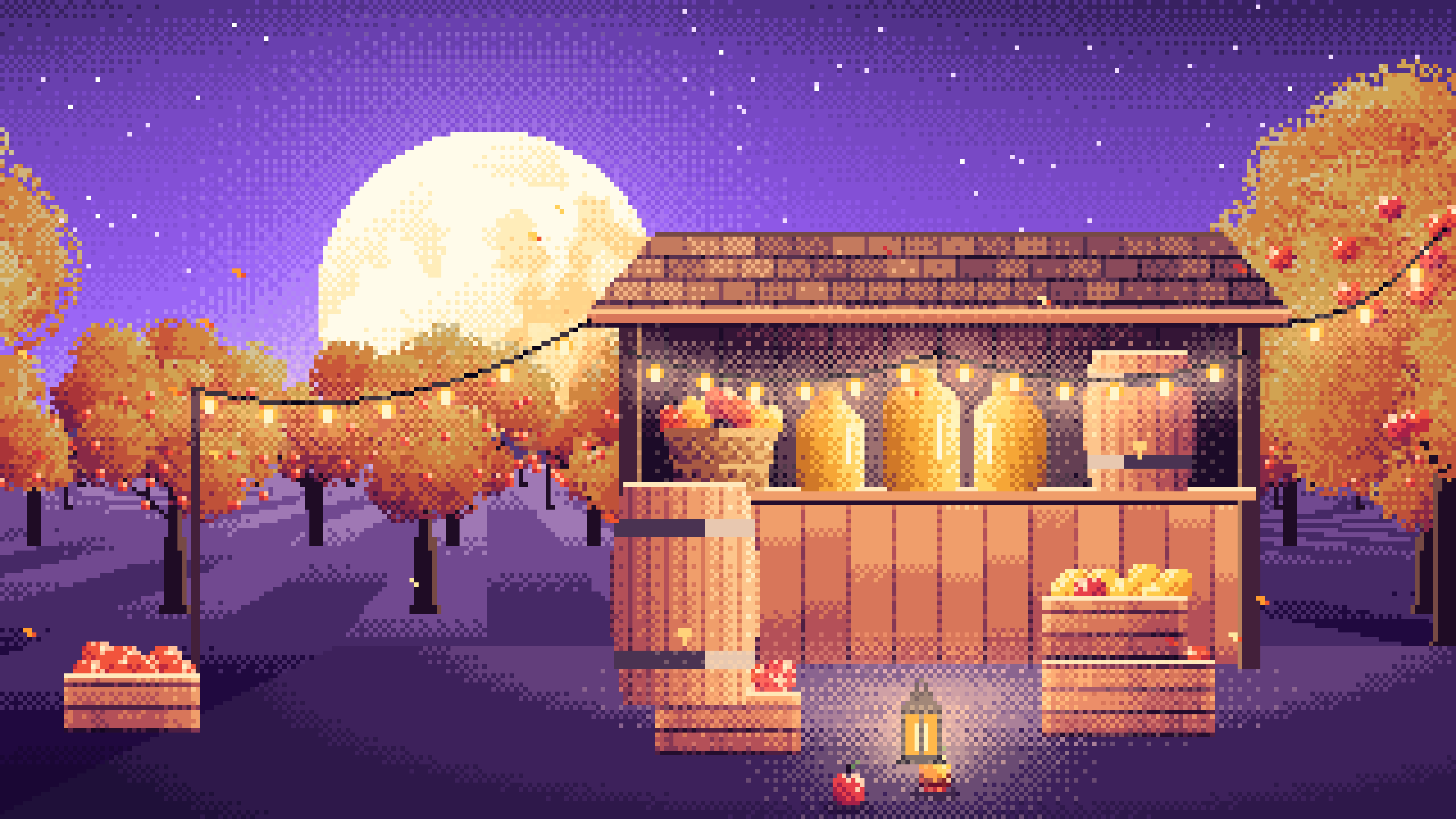 Purple Pixel Art Thanksgiving Apple Cider Stand desktop wallpaper in 4K