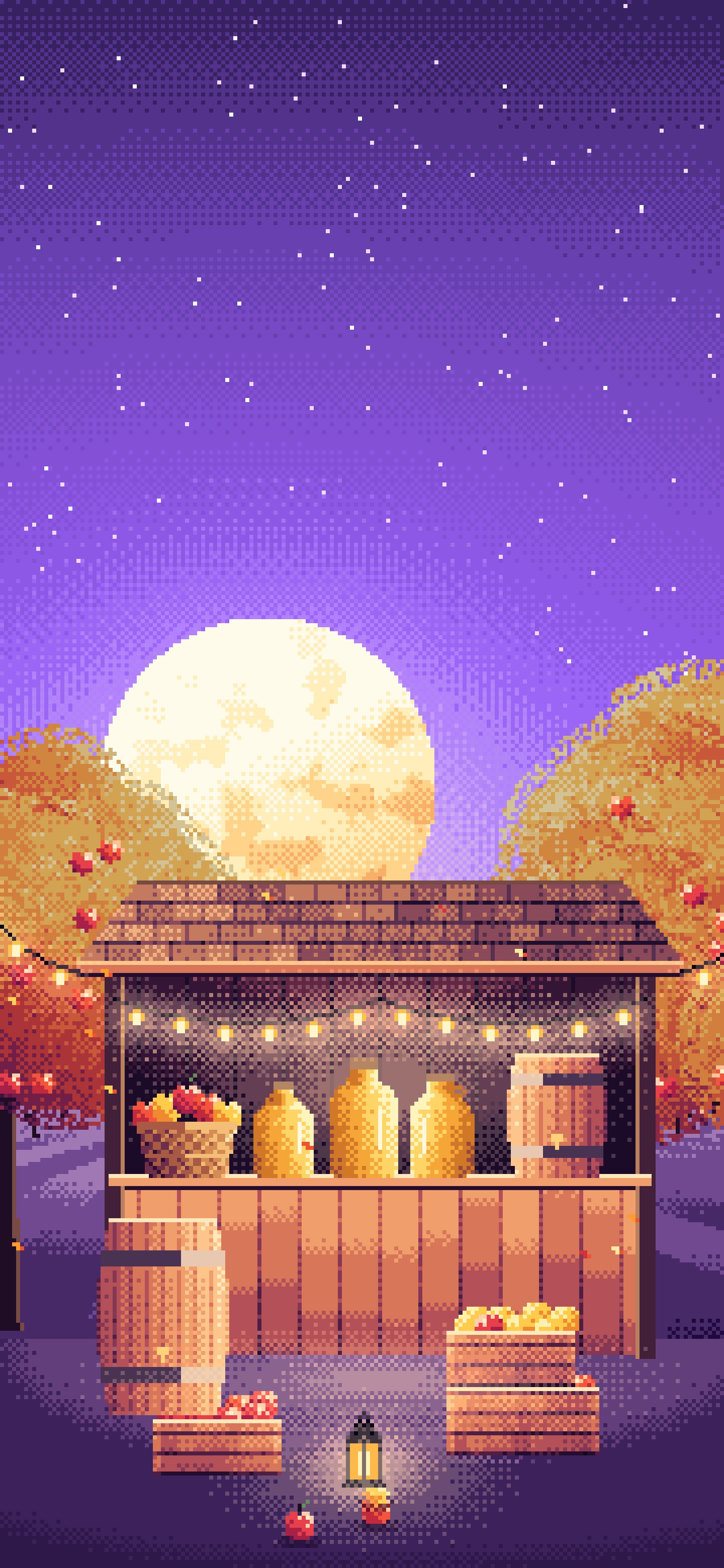 Purple Pixel Art Thanksgiving Apple Cider Stand wallpaper for iPhone and Android