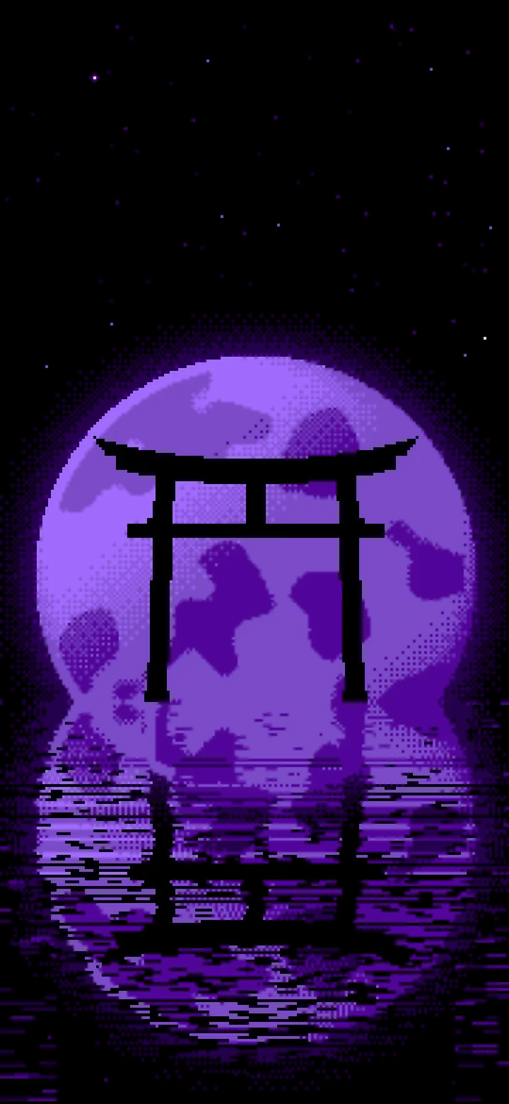 Purple Pixel Art Torii Gate and Moon wallpaper for iPhone and Android